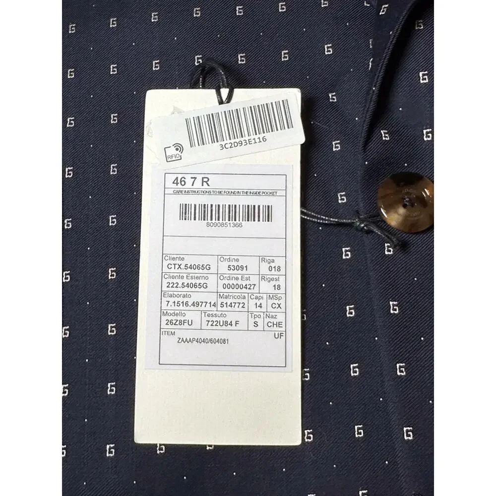 Gucci NWT Mens Blue GG Logo Wool 2 Piece Slim Fit Suit Jacket Pants IT 46